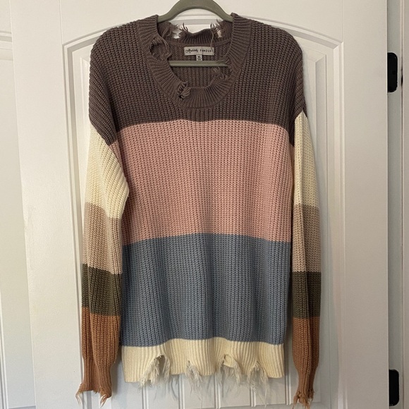 Absolutely Famous Multicolor Distressed Striped Sweater - Picture 1 of 8